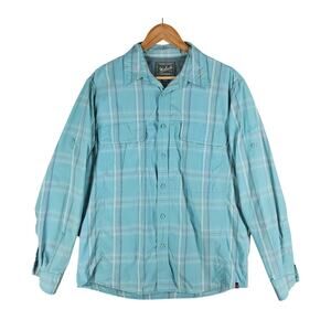 WOOLRICH MEN’S MEDIUM LIGHT BLUE PLAID BUTTON-UP LONG SLEEVE SHIRT CASUAL